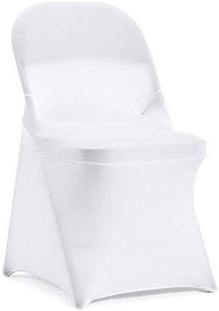 Peomeise Stretch Spandex Folding Chair Cover for Wedding Party Dining Banquet Event (White,25pcs)