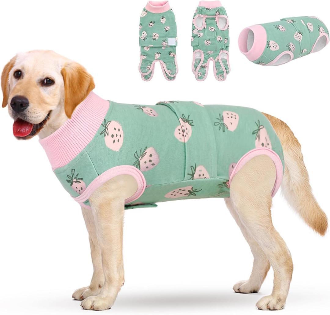 KOESON Recovery Suit for Dogs, Female Male Pet Surgery Onesie Post Spay Neuter, Professional Dog Abdominal Recovery Shirt with Pee Hole, Soft Surgical Bodysuit Anti-Licking, Strawberry XL