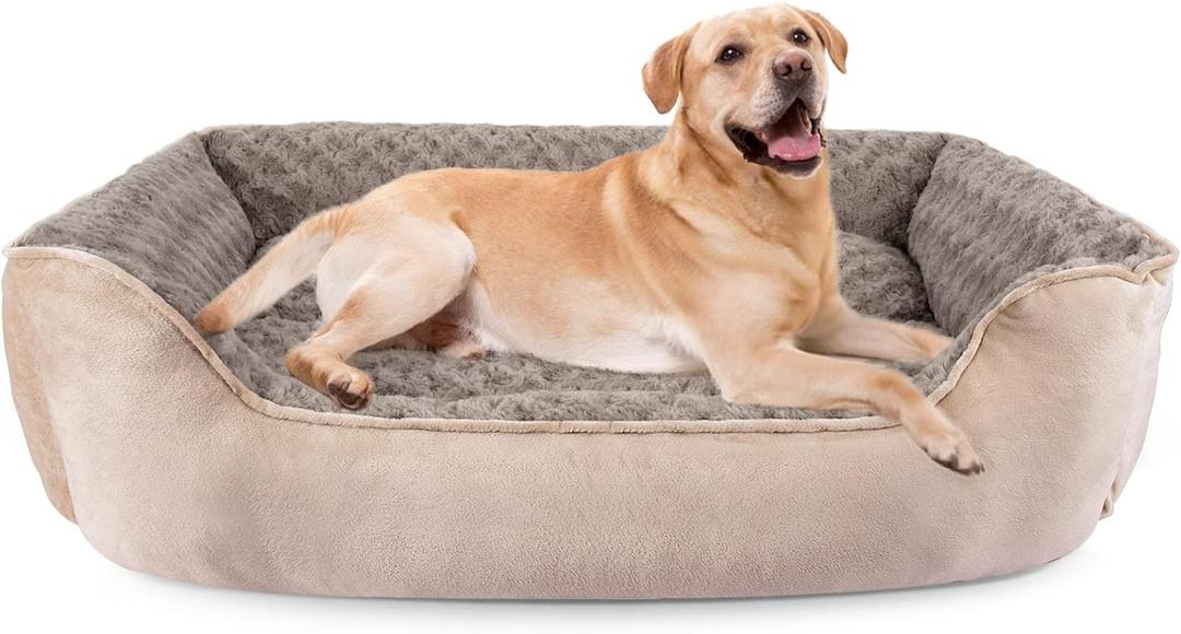 JOEJOY Rectangle Dog Bed for Large Medium Small Dogs - Washable Orthopedic Sofa Bed, Soft Breathable Puppy & Pet Cuddler, Durable Calming Dog Bed with Anti-Slip Bottom, Multiple Sizes, Beige (XL(35"x 25"x 10")