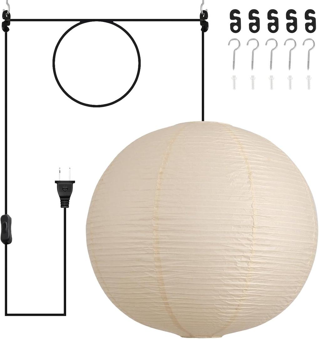 23.6in Paper Lanterns Plug in Hanging Lamp Off-White 19.7FT Cord
