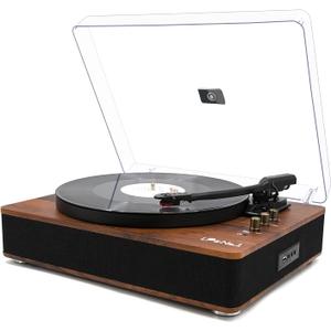 LP&NO.1 Record Player Turntable with Built-in Speakers and USB Play&Recording Belt-Driven Vintage Phonograph Record Player 3 Speed for Entertainment and Home Decoration (Mahogany Wood)