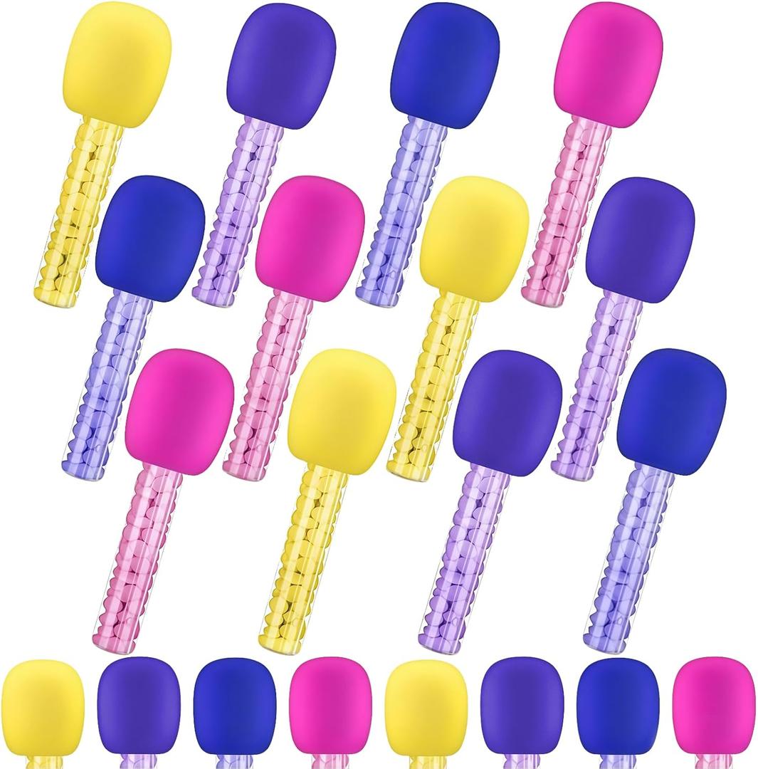 24 Pcs Microphone Candy Tubes Plastic Kpop Karoke Theme Party Decorations Simulated Microphone Singing Prop for Kids Birthday Goody Bag Fillers Party Game Favors (Candy Not Included)