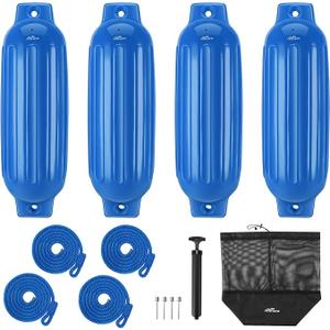 Affordura Boat Fender 4 Pack Boat Bumpers Fenders with 4 Ropes, Boat Bumpers for Pontoon Boat Fenders Inflatable (Blue, 6.5 inch)