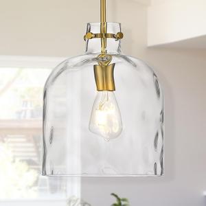 Modern Gold Pendant Light 10" Dome Glass Hanging Light Fixture, Single E26 Pendant Lighting for Kitchen Island, Dining Room, Bedroom, Hallway, Adjustable Ceiling Lamp, 9.4 inches