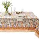 ATOSII Clover Yellow 100% Cotton Rectangle Fall Tablecloth, Handblock Floral Print Linen Table Cloth for Kitchen Dining I Parties, Outdoors, Christmas, Thanksgiving I 72 X 108 Inches I 8 Seater