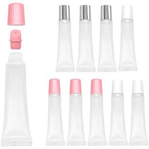 Quacc 8pcs Empty Lip Gloss Tubes, 15ml Soft Squeezable Lip Balm Container Refillable Lipstick Cosmetic Tubes for DIY Lip Gloss Balm Makeup Travel Toiletries (White Pink Silver)