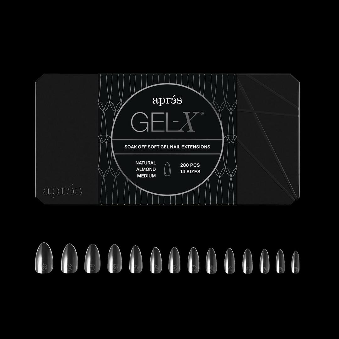 Apres Gel-X Almond Box of Nail Tips | 280 Gel-X Tips, Soft Tips, 14 Sizes 00-9 | Half-sizes Included (Natural Almond Medium, 280 Count)