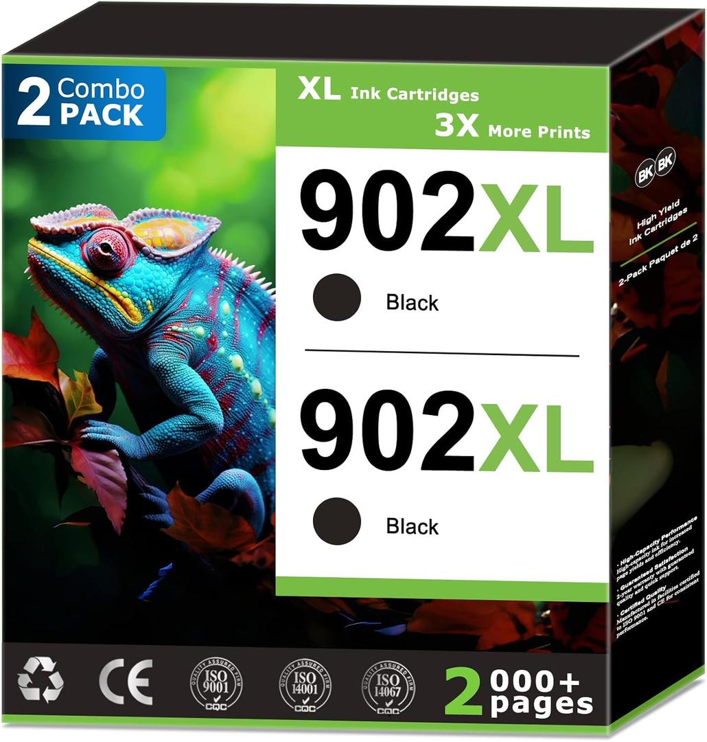 902XL Black Ink Cartridges Compatible With HP 902 Black Ink (2 Pack) Compatible with HP OfficeJet Pro 6968 6978 6950 6958 6979 6962 6956 6960 6970 6975 Printer High Yield Updated with V19.8.1 Chip