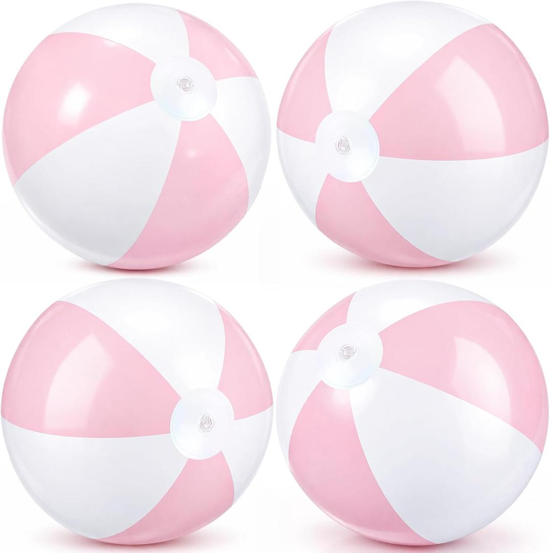 MiniInflat 4 Pcs 16 Inch Inflatable Beach Balls Bulk Large Pastel Inflatable Decorated Ball Party Ornaments for Summer Swimming Pool Party Birthday Favors