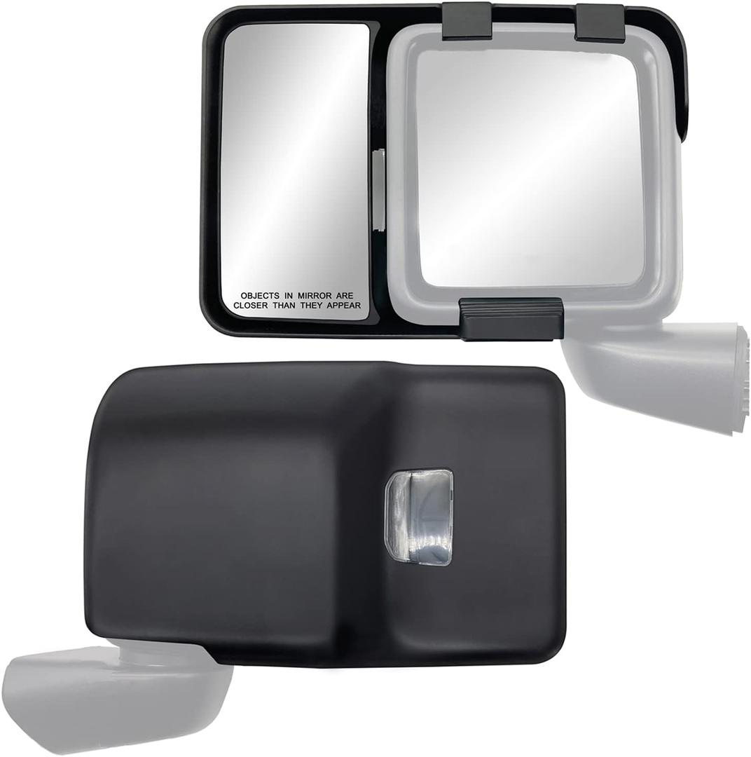 Snap & Zap Custom Fit Towing Mirror Pair - Fits ONLY THESE MODELS - 2018 Jeep Wrangler JL, 2019-2024 Wrangler and 2020-2024 Gladiator, Black