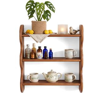 3-Tier Wood Floating Wall Shelf, Wall Mounted Shelves Bedroom & Living Room, 17.3 x 4.7x 12.2 inches