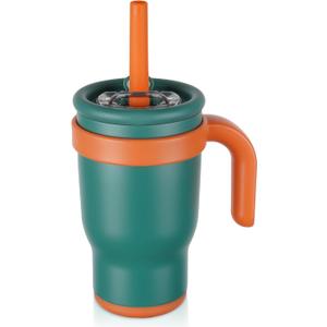 14oz Toddler Sippy Cup Vacuum Insulated Stainless Steel Kids Cup with Handle, Spill-Proof Straw, Leak-Proof Travel Cup for Home or On-the-Go (Deep Green)