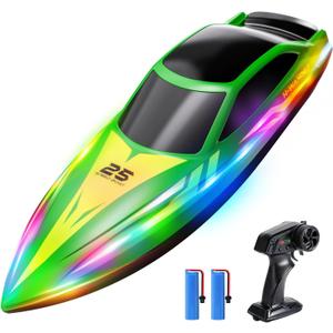 HOLYFUN RC Boat for Kids & Adults, 2.4GHz 9.3 Mph Remote Control Boat with Led Light, 2 Battery(30 Mins Play), Summer Toys Boats for Water Pool & Lake