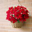14'' Poinsettias Artificial Christmas Flowers for Outdoors,12 Bundles Mixed Fake Red Silk Flowers Faux Plastic Plants UV Resistant for Home Garden Porch Patio Outdoor Indoor Decor