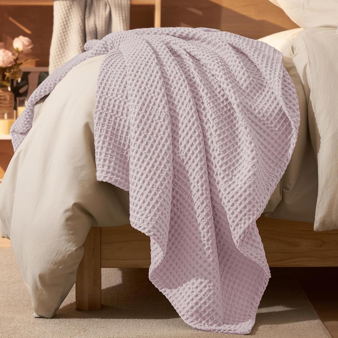 PHF Ultra Soft Waffle Weave Throw Blanket 50"x 60"- Washed Lightweight Breathable Cozy Woven Blanket for Bed - Aesthetic Decor for Couch Bedding Sofa Home Car - Lavender