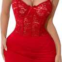 Kolagri Womens Sexy Lingerie Lace Sheer Mesh Bodycon Mini Dress Underwire Ruched Nightgown Set with Thong (Small, Red)