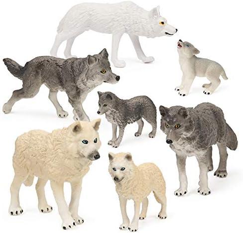 RESTCLOUD 7Pcs Wolf Toy Figurines Set Wolf Animals Figures (Wolf Set B)