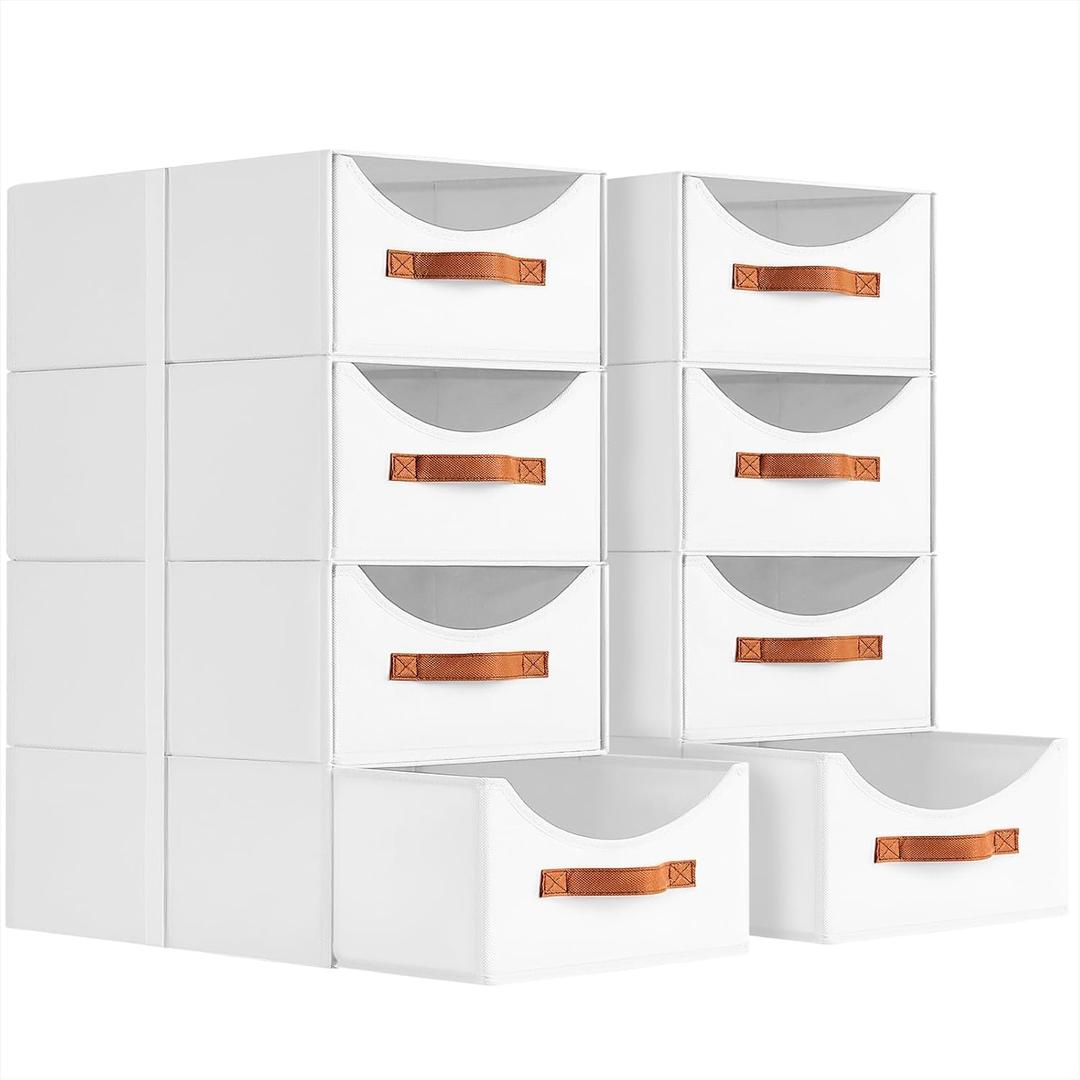 Homsorout Stackable Storage Drawers - Large Collapsible Storage Bins with Drawers, 8 Pack Closet Shelf Organizer Basket, Fabric Pull Out Organizer for Bedroom, Living Room, Dorm, White