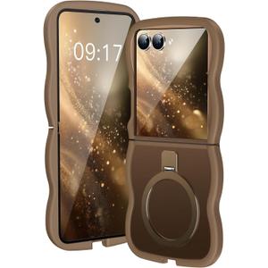 [Magnetic Stand & Wave Frame] Case for Samsung Galaxy Z Flip 7 [Fit for MagSafe] [Military Drop Protective] Not Yellowing Translucent Z Flip 7 Phone Ring Cover for Women Men 6.9" Desert Gold
