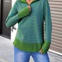 Saodimallsu Womens Quarter Zip Sweaters Striped Color Block Knit Sweatshirt Casual Trendy Pullover Tops with Thumb Hole (L)