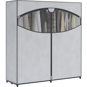 Whitmor Extra-Wide Portable Clothes Closet, 60" Wide Closet Organizers and Storage with Cover, Heavy Duty Metal Clothes Rack, Stable and Easy Assembly Clothes Storage, Light Grey