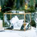 NCYP Small 10.2" x 5.9" x 7.9" Glass Cards Box with Slot and Lock for Wedding Reception - Home Birthdays Party Geometric Decorative, Gold - Slot Length 6.3 Inches (Glass Box Only)