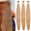 Ash Honey Blonde Pre-stretched Braiding Hair Hypoallergenic ez Braid Pre stretched Braiding Hair Extensions for Knotless Box Braids 3 Packs, size 24/613