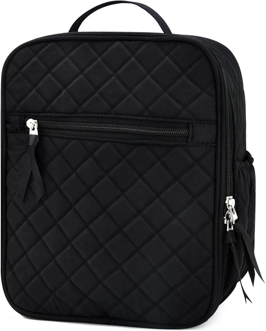 Aileam Lunch Box for Women Black Lunch Bag Quilted Reusable Insulated Cute Lunch Box Aesthetic Tote Bags Floral Cotton Lunch Case for Travel Work Picnic (Black)