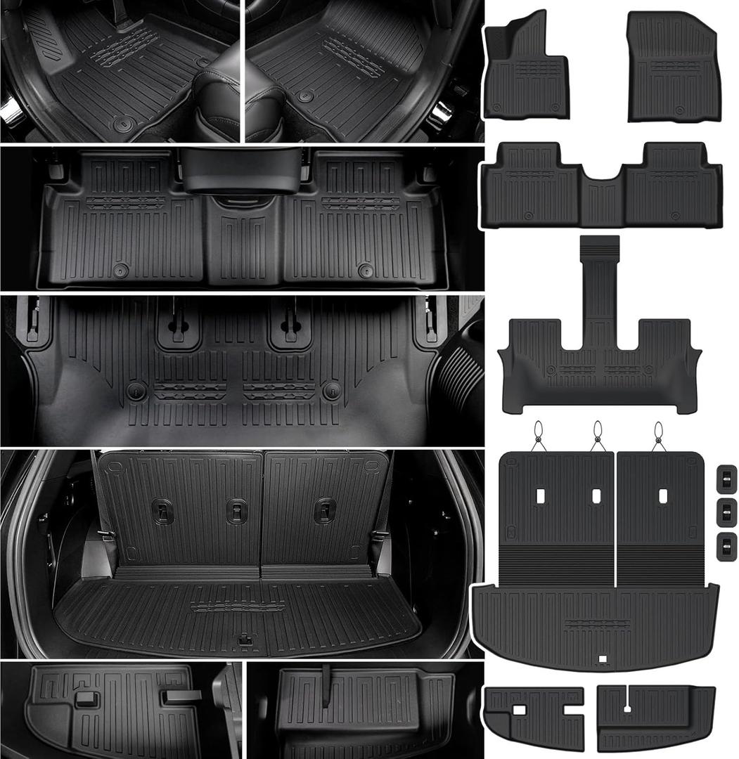 Floor Mats Set for 2026 Hyundai Palisade 7&8 Seats (Only Gas), All Weather TPE Cargo Liner Backrest Mats Trunk Lower Mat Accessories (2026 | Floor Mats Set)