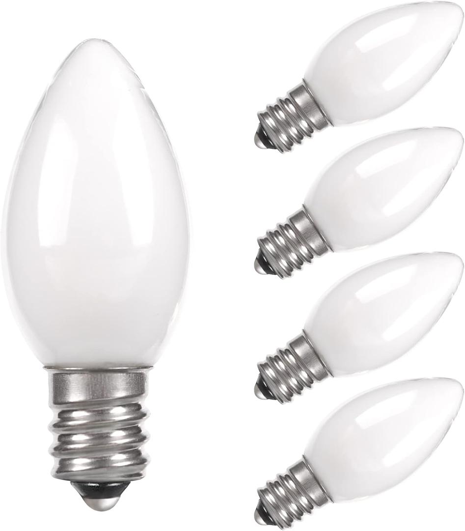 C7 Candelabra Led Light Bulbs, Small Night Light Bulb, 0.6 Watt Equivalent 7W Incandescent, E12 120V Lamp, Warm White 2700K Nightlight Replacement Bulb for Window Candle & Chandeliers, 5 Pack