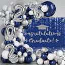 MEHOFOND Class of 2026 Graduation Balloon Arch Kit 152PCS Blue Silver Congrats Grad Decorations with 2026 Number Balloons for High School College Graduation Party Supplies