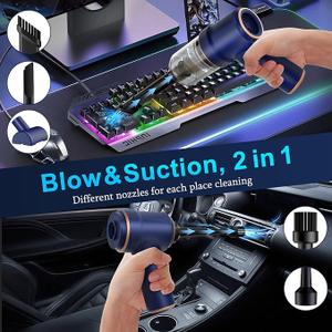 KMM Handheld Car Vacuum Cleaner, 9000Pa Vacuum Cleaner and Air Duster, 120W High Power Hand Held Vacuum with LED Light and Multi-Nozzles for Car, Home, Office, Pet (Blue)
