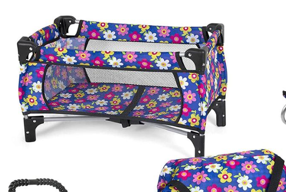 Baby Doll Crib Playpen with Storage Bag Compact Foldable for Girls Toddlers Children Toy Bed Set Dolls Furniture Pretend Play Kids Gift Blue
