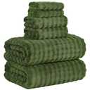 KBY Bath Towels Set 6 Piece 40x80 Inches，2 Extra Large Bath Sheets 2 Hand Towels 2 Washcloths，Highly Absorbent Quick Dry Microfiber,Ultra Soft Towel Set for Bathroom，Spa，Gym, Hotel (Olive Green)