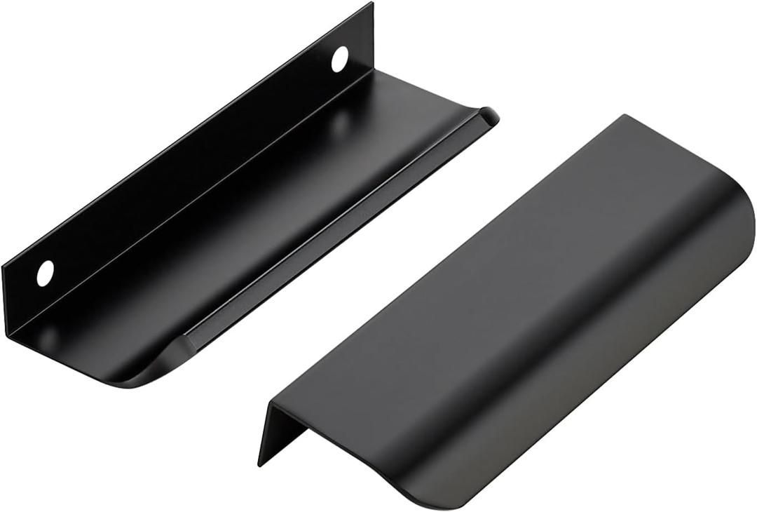 Ravinte Hardware 10 Pack Black Cabinet Handles, 4.75 Inch (120mm) Finger Edge Pulls, 3.75 Inch Hole Center, Finger Pulls for Cabinets