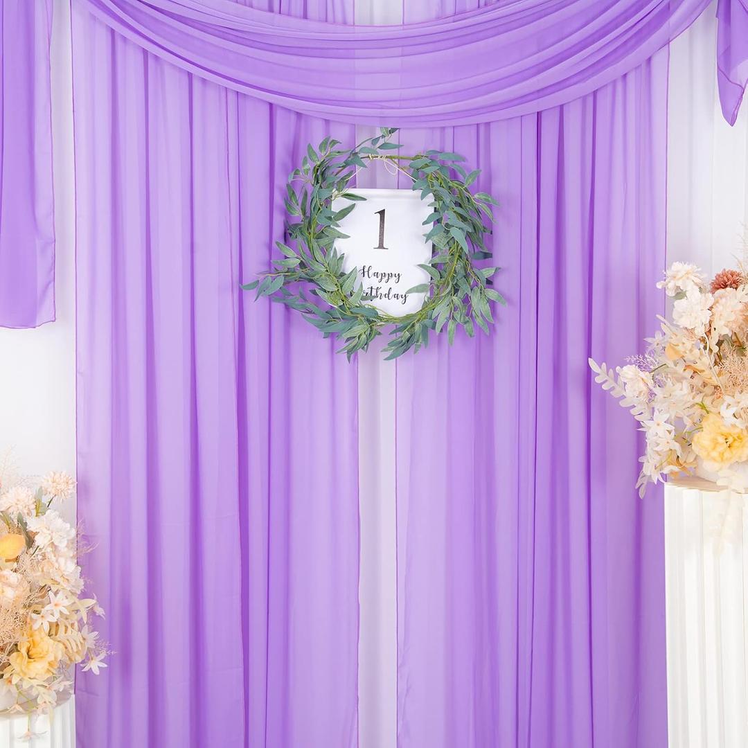 ShinyBeauty Chiffon Backdrop Curtain 2 Panels 29''x84'' Lavender Living Room Curtains Voile Sheer Curtains Light Purple Tulle Fabric Drapes Wedding Chiffon Curtain Panels Chiffon Fabric for Wedding
