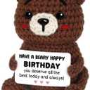 Birthday Gifts for Women Men, Positive Handmade Crochet Bear Decor, Happy Birthday Gifts for Mom Dad Friend Her Him, Cute Keepsake Desk Decor