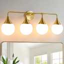 Bathroom Vanity Light Fixtures: 4 Lights Mid Century Modern Bathroom Lighting Fixtures Over Mirrors - Brass Gold Wall Sconce with Milky Glass Ball Shades for Bath Bedroom