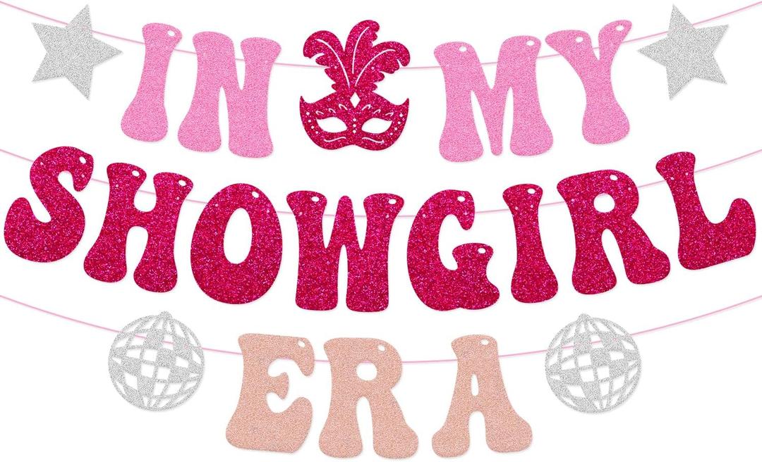 2 x In My Showgirl Era Banner - Pre-Strung & Adjustable The life of a Birthday Girl Theme Party Decor, For Bachelorette, Girls Night, Birthday Party Event