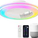 20 Inch Bladeless Ceiling Fan with RGB Light, Kids Ceiling Fan with Lights, Flush Mount Ceiling Fans with 6 Speeds, Timer, Quiet DC Motor for Modern Living Room/Bedroom/Paty/Game