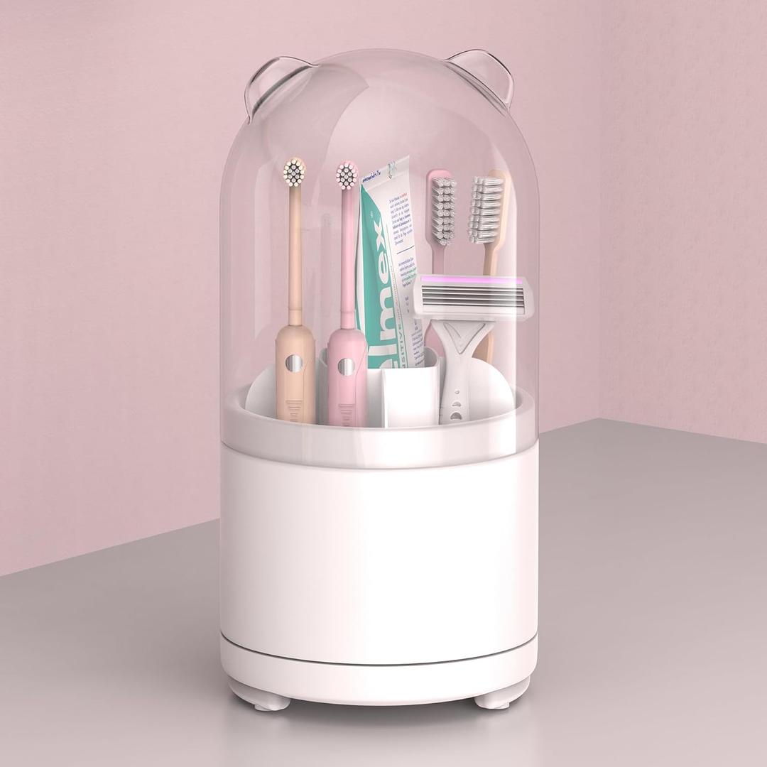 White Toothbrush Holders for Bathroom, Kids Rotating Electric Tooth Brush Holder with Lid, Cute Bathroom Toothpaste and Toothbrush Storage Sink Caddy Organizer Countertop Accessories White Toothbrush Holders for Bathroom, Kids Rotating Electric Tooth Brush Holder with Lid, Cute Bathroom Toothpaste and Toothbrush Storage Sink Caddy Organizer Countertop Accessories