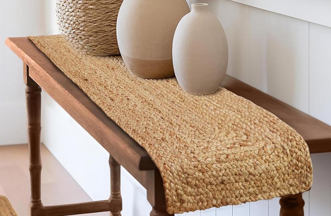 VDS Pack of 1 - Rectangle Jute Rug Braided Table Runner 100% Natural Burlap Reversible Rustic Hessian Table Cloth Centerpiece for Wedding ,Home, Kitchen, Table Decoration (Size 13x36 Inch) (Natural)