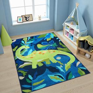 LIVEBOX 5x7 Rug for Kids Room, Soft Washable Dinosaur Rug for Boy Playroom,Non-Slip Machine Washable Blue Rugs for Bedroom, Throw Carpet Animal Rugs for Nursery Classroom (Blue,5'x7')