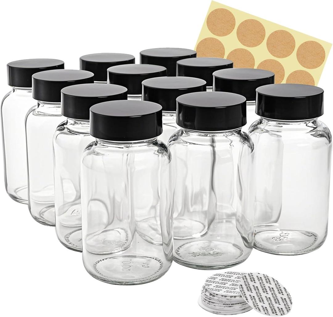 Kingrol 12 Pack 4 oz Glass Ginger Shot Bottles with Caps, Leak-Proof, Reusable Wellness Juice Bottles, Small Glass Jars for Travel, Beverages, Spices & DIY