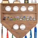 Wooden Baseball Holder Display Case Championship Ring Display Case Wall Mounted for Balls, Rings, Medals, Trophies