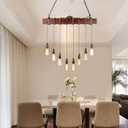 Farmhouse Pendant Lights Kitchen Island, Kitchen Light Fixtures, Rustic Dining Room Light Fixture with 8 E26 Bulb Sockets, Black Metal and Wood Beam Ceiling Pendant Light Fixtures, Hanging Lights