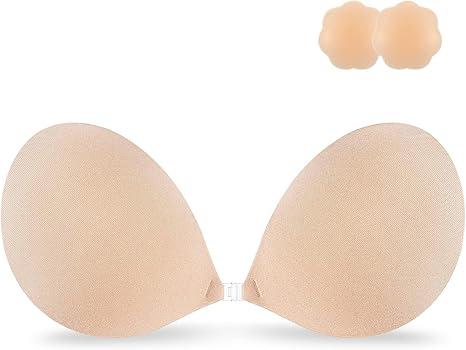 Niidor Strapless Bras for Women Sticky Bra Push Up Invisible Backless Bra with Nipple Covers Nude