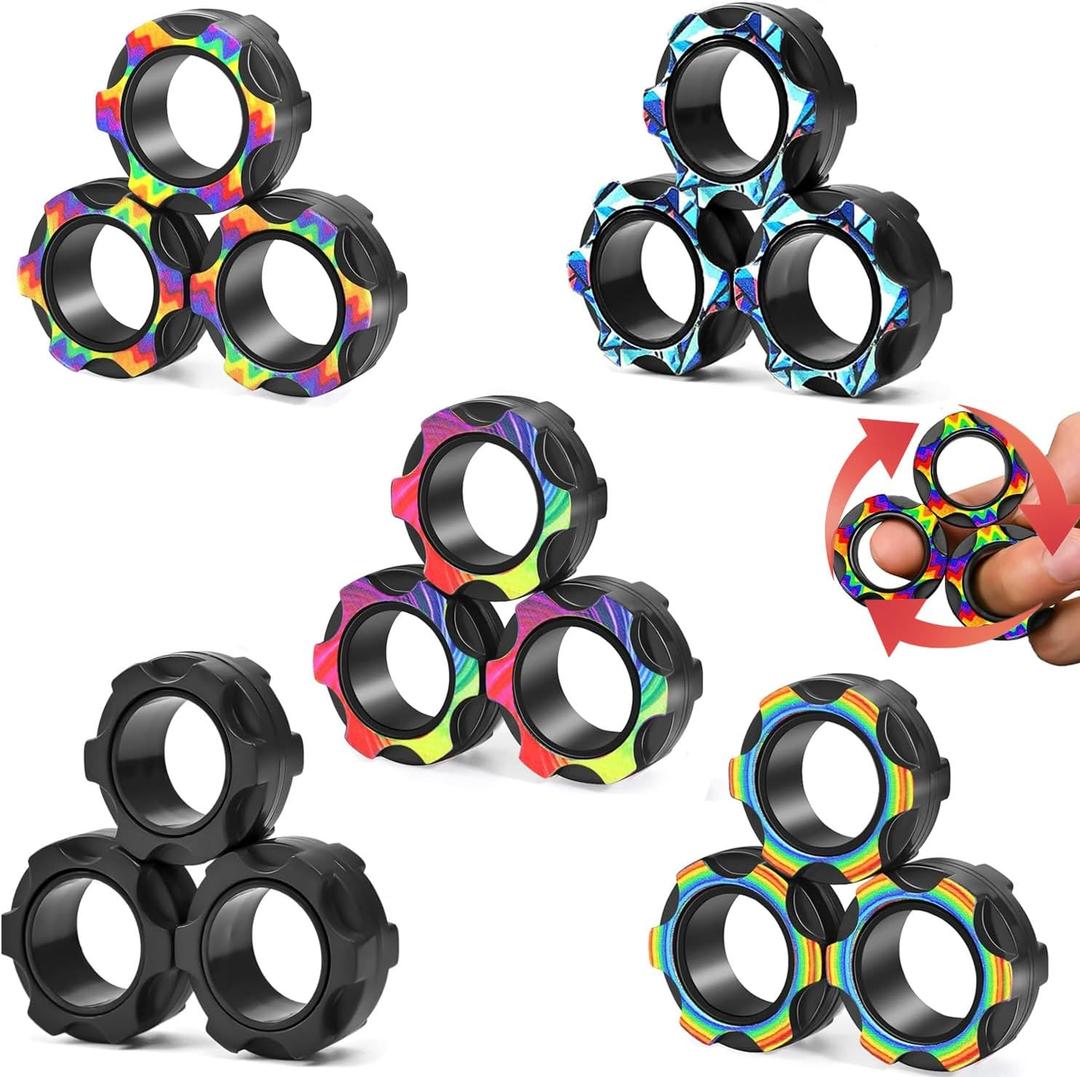 15 Pcs Magnetic Rings Fidget Toys Set Classroom Prizes for Kids Finger Magnet Rings ADHD Anxiety Fidget Spinner Rings for Relief Birthday Present for Adults Teens Kids