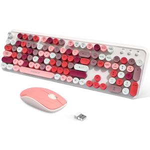 FOPETT 2.4GHz Wireless Keyboard and Mouse Set with Switch Button  FullSize Keyboard  Compatible for Windows/Laptop/PC/Notebook/Smart TV and More  White Colorful