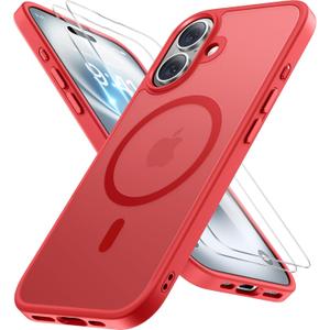 Miracase Magnetic Series for iPhone 16 Case [Compatible with MagSafe] [with 2X Screen Protectors] Military-Grade Protection, Anti-Fingerprint, Slim Phone Case for iPhone 16 6.1 inch - Red